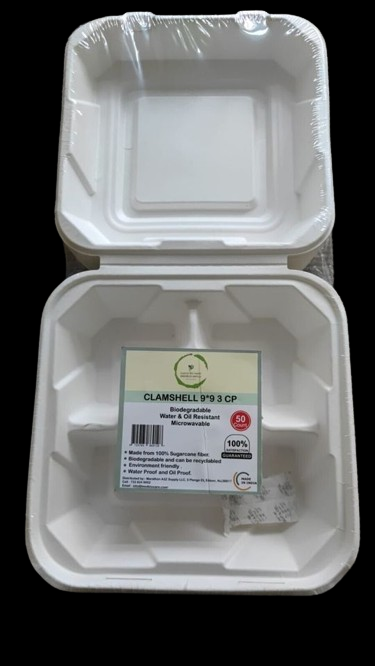 3 Compartment Compostable Sugarcane Bagasse Containers | Microwave Safe