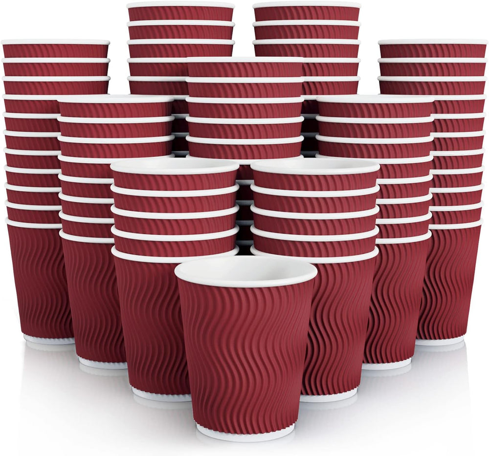 8 oz Disposable Coffee Cups, Insulated Corrugated Paper Cups, Kraft Ripple Wall Cups for Hot Beverage or Cold Drinks Office/Home/Party/Travel/Cafe