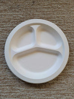 100% Biodegradable Sugarcane Plates -10" Round | 3 Compartment | Eco-friendly | Perfect for Parties Or Any Occasions