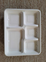 5 Compartment Biodegradable Sugarcane Bagasse Plates - Rectangular Deep